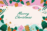 Christmas background with flat floral. Vector illustration.