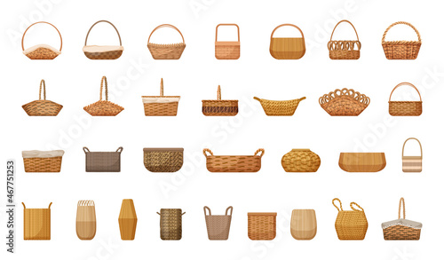 Vector collection of wicker baskets.