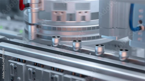 Plant for the production of lithium ion batteries. Conver line, close-up. 3D rendering.