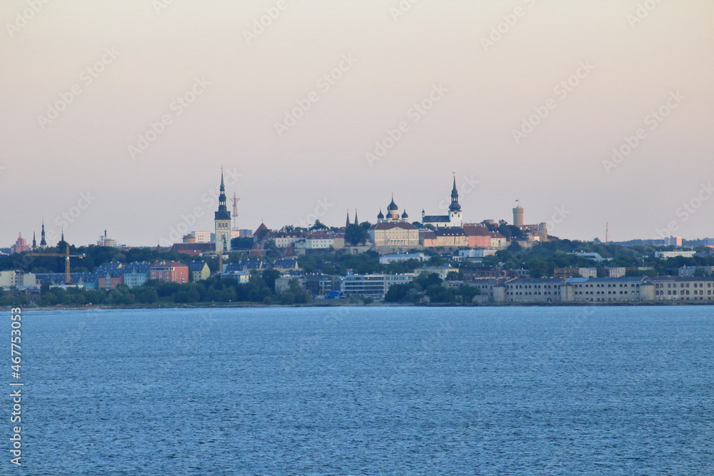 View of Tallinn in the evening from the sea