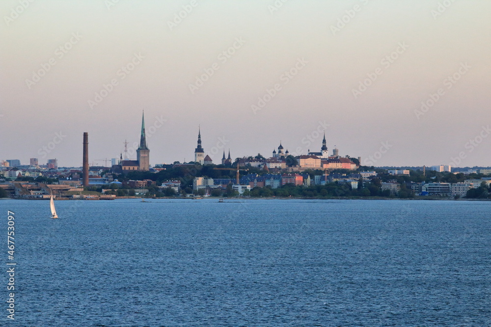View of Tallinn in the evening from the sea