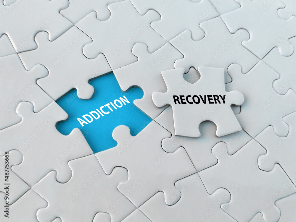 Addiction and Recovery Text on Jigsaw Puzzle Addiction and Recovery Text on Jigsaw Puzzle