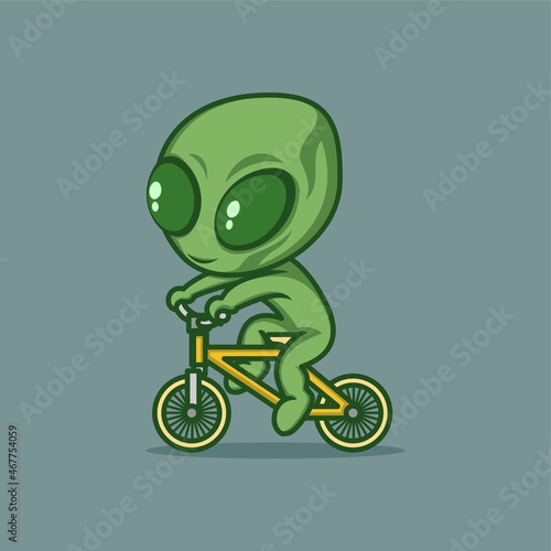 funny cartoon alien cycling. vector illustration for mascot logo or sticker