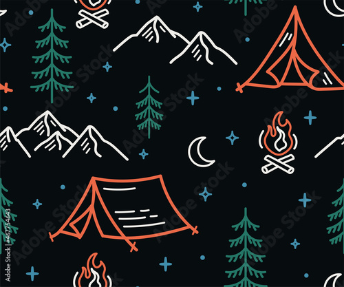Vector Seamless pattern with outdoor theme illustrations.