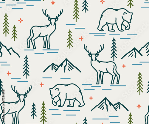 Vector Seamless pattern with outdoor theme illustrations.