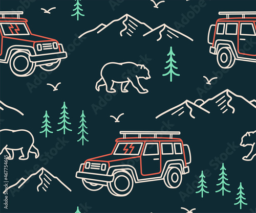 Vector Seamless pattern with outdoor theme illustrations.