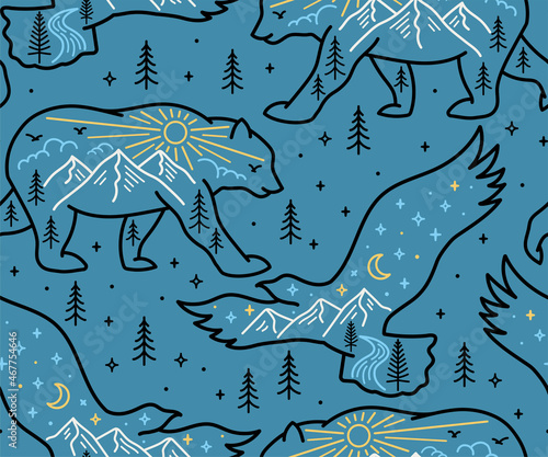 Vector Seamless pattern with outdoor theme illustrations.