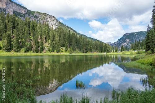 Fototapeta Naklejka Na Ścianę i Meble -  Misurina Lake in calm water. Stunning view on the majestic Dolomites Alp Mountains, Italy, National Park Tre Cime di Lavaredo.