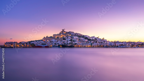 Scenic summer sunset view with colorful sky of the Ibiza Old Town