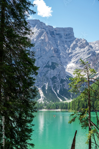 Fotografie Lake Braies (also known as Pragser Wildsee or Lago di Braies) in Dolomites Mountains, Sudtirol, Italy