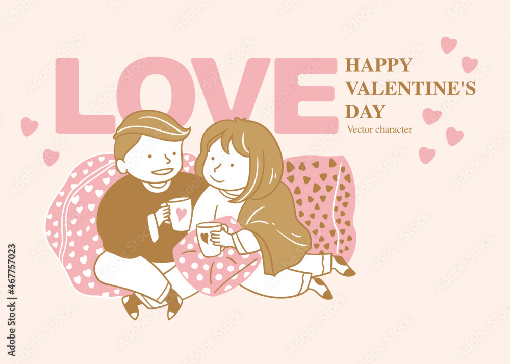 Vector illustration of couple characters cuddling each other, Valentine's Day, card design Vector illustration of couple characters cuddling each other, Valentine's Day, card design