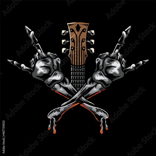 skeleton crossed hand rock with guitar