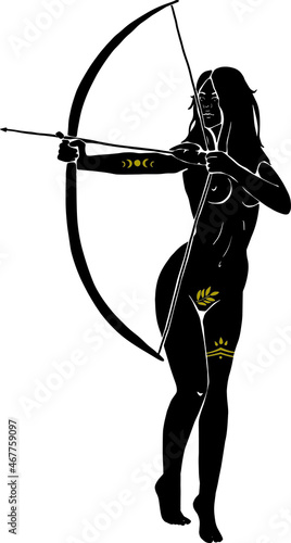 Sagittarius zodiac sign symbol on the white isolated background. Sagittarius Woman Black silhouette.