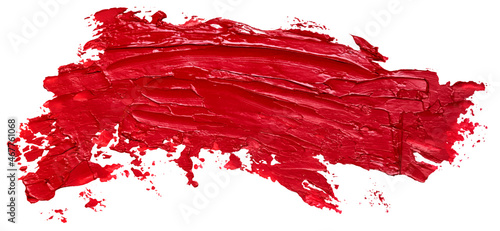 Red oil brush hand drawn stroke. Abstract varnish splash trace shape. Glossy oil paint smear long line eps 10 vector illustration on white background.