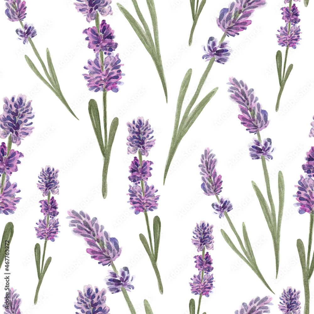 Fototapeta premium Lavender sprig watercolor pattern