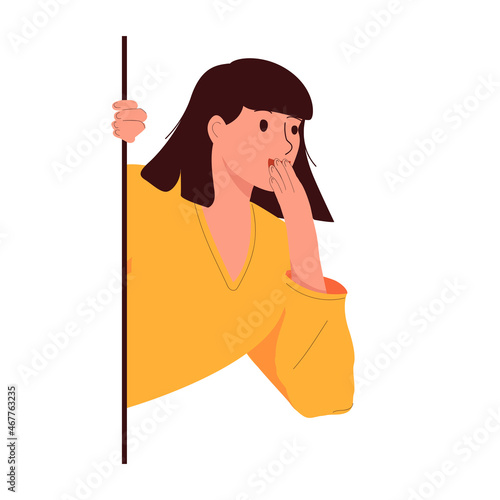 The pretty woman looking something outside. Portrait and profile young women cartoon vector illustration. Portrait.