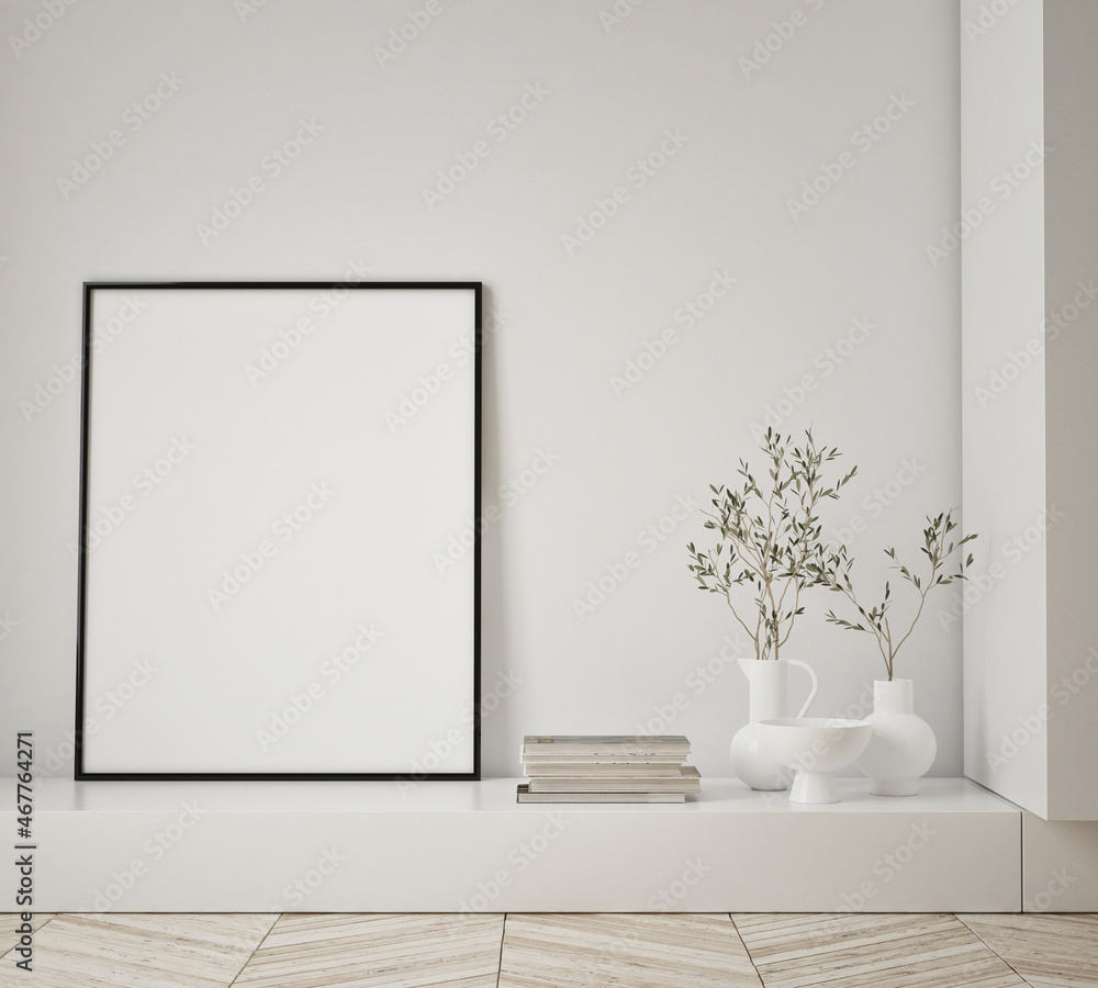 mock up poster frame in modern interior background, living room, Scandinavian style, 3D render, 3D illustration mock up poster frame in modern interior background, living room, Scandinavian style, 3D render, 3D illustration