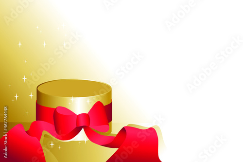3d product abstract minimal gold scene with tied red ribbon. Cylinder display abstract render with podium, scene for advertising to show cosmetic and other product. Showcase. Sketch vector.