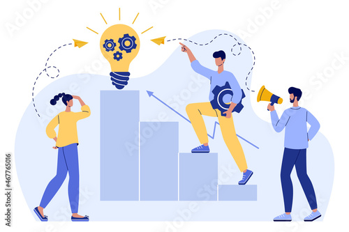 Creative thinking abstract concept flat vector illustration. Team brainstorming, idea management, project management, new idea generation, startup collaboration, find solution, product development.