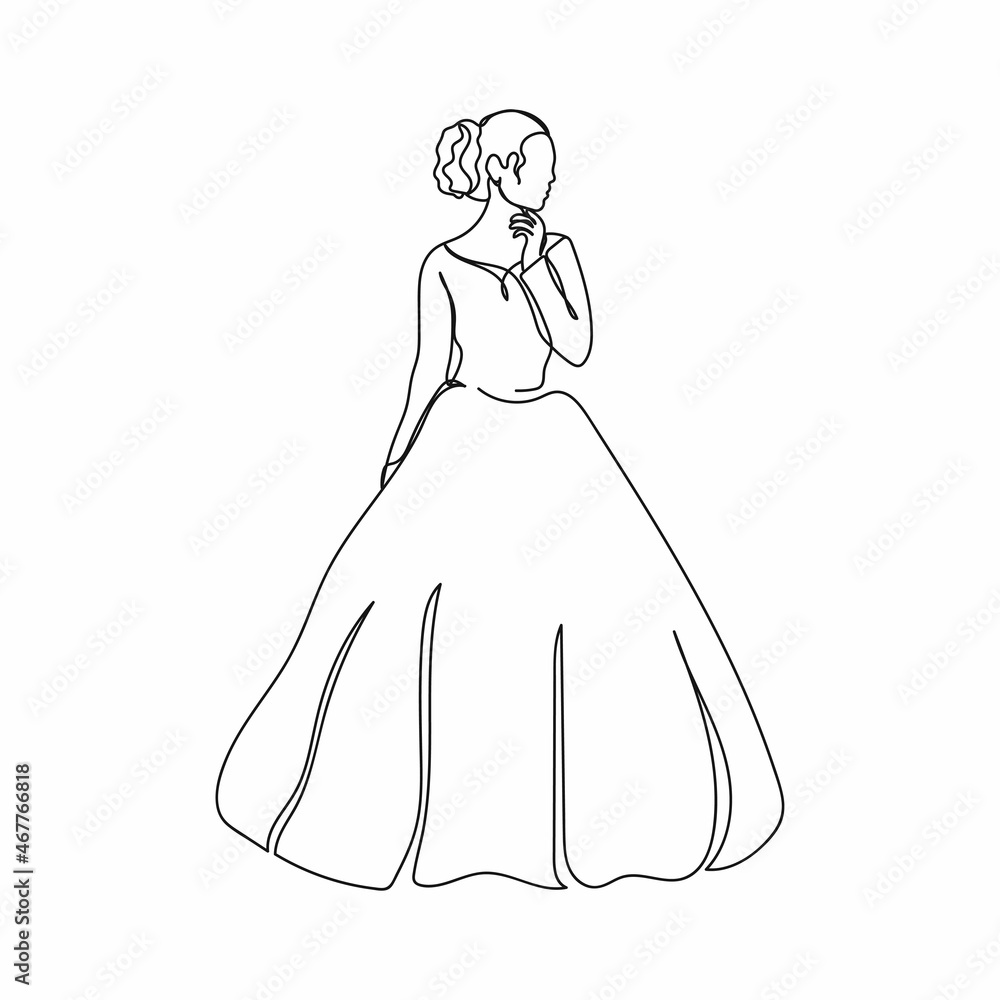 Vector continuous one single line drawing icon of beautiful bride in ...