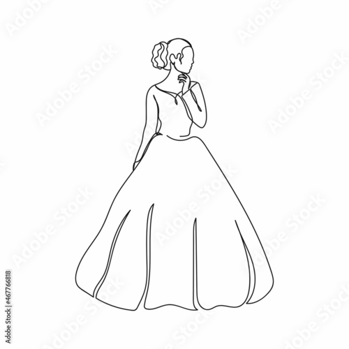 Vector continuous one single line drawing icon of beautiful bride in silhouette on a white background. Linear stylized.