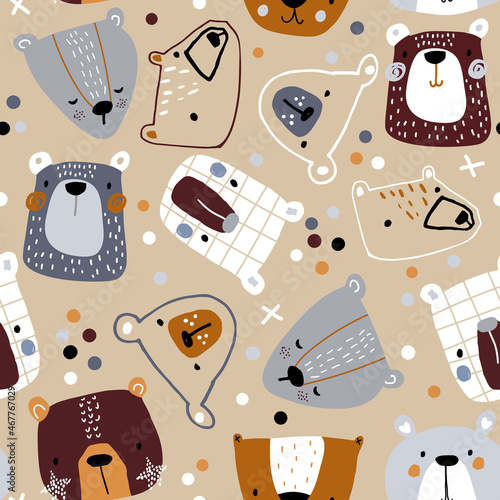 Funny bears seamless pattern. Great for fabric, textile, wallpaper. Vector illustration