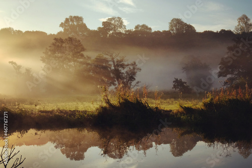 Fototapeta Naklejka Na Ścianę i Meble -  Mist on the River Wey, Godalming, Surrey, UK