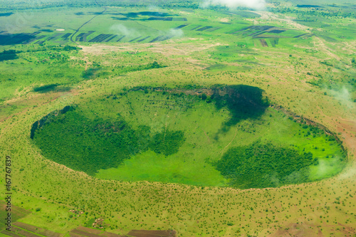 Green Volcanic crater from above in the Serengeti National Park near Arusha, Tanzania