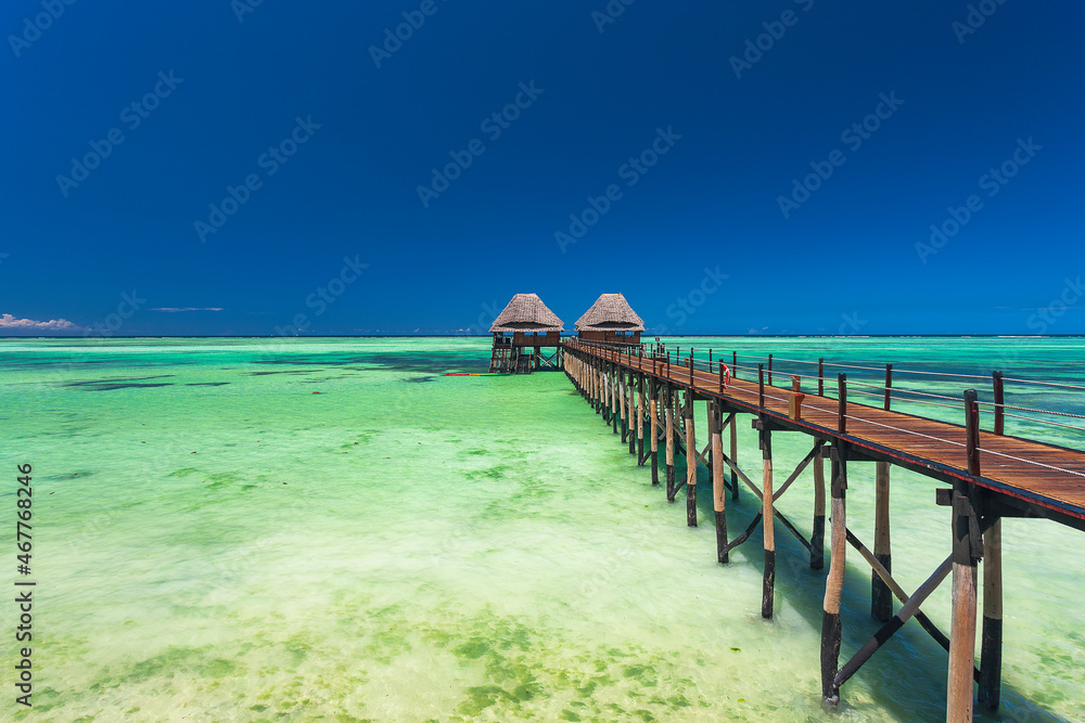 Stunning jetty bar landscape on the Indian Ocean, near Stonetown, Zanzibar, Tanzania