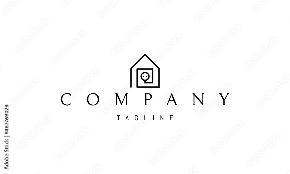 Vector logo on which an abstract image of a socket and a cord in the shape of a house. Vector logo on which an abstract image of a socket and a cord in the shape of a house.