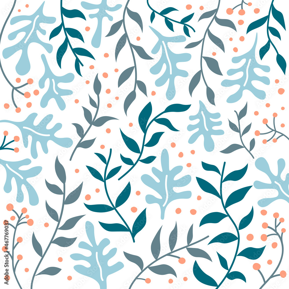 Decorative floral pattern for gift wrapping. Hand drawn pattern in cold colors 