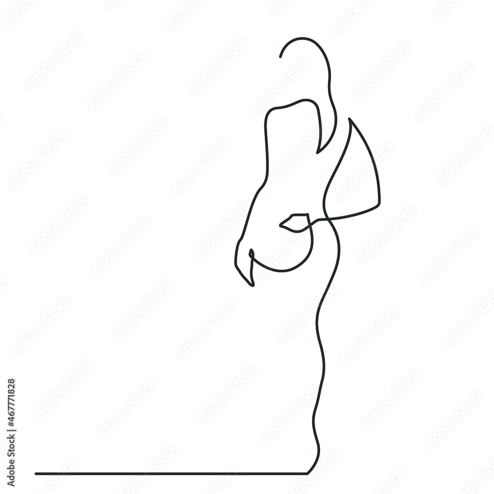 Continuous drawing of a beautiful woman standing with her back. Vector illustration Continuous drawing of a beautiful woman standing with her back. Vector illustration