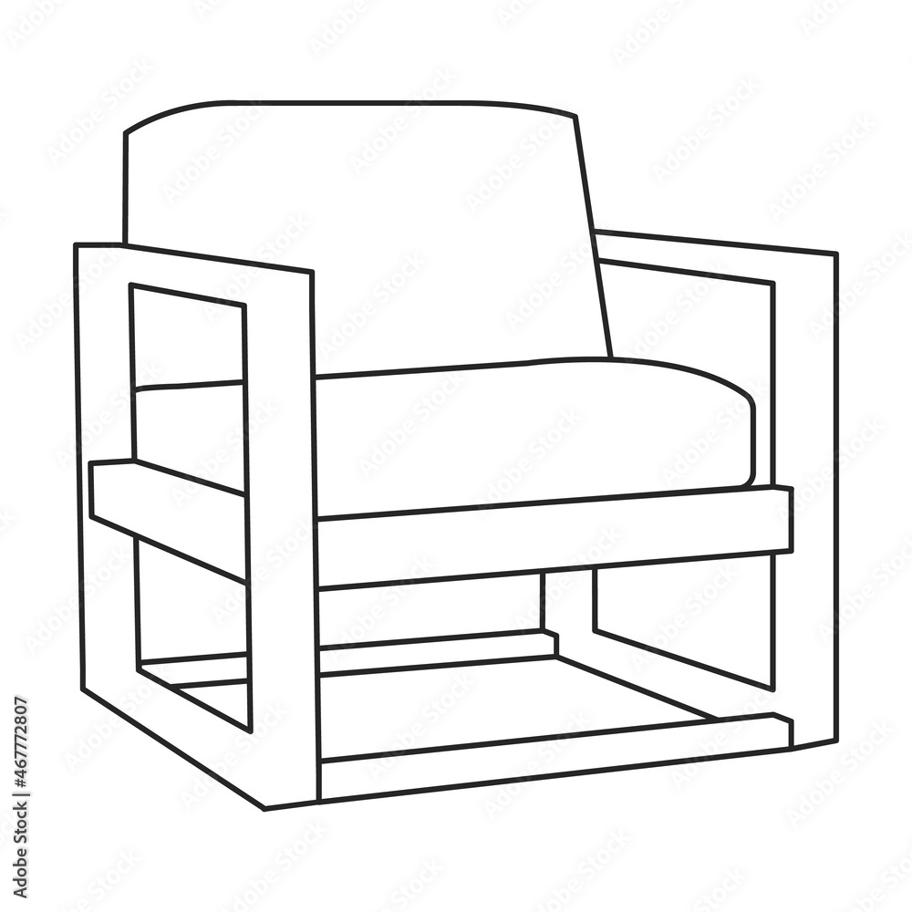 Home armchair vector outline icon. Vector illustration comfortable chair on white background. Isolated illustration outline icon home armchair. Home armchair vector outline icon. Vector illustration comfortable chair on white background. Isolated illustration outline icon home armchair.