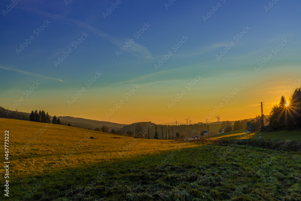 Fototapeta premium Evening near Ostruzna and Ramzova villages in Jeseniky mountains