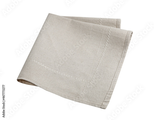 Folded kitchen cloth top view. Beige burlap towel. Dishcloth.