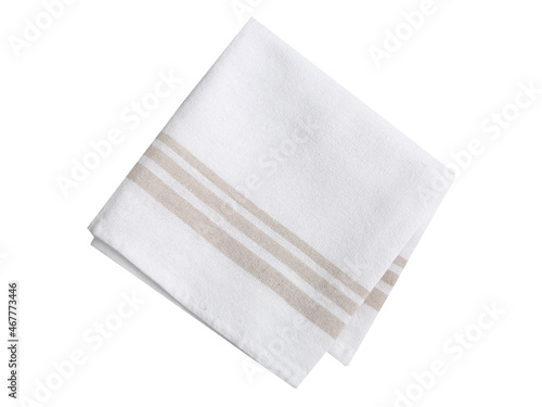 White folded square napkin, kitchen clothisolated. Light towel Food design element. Dshcloth.