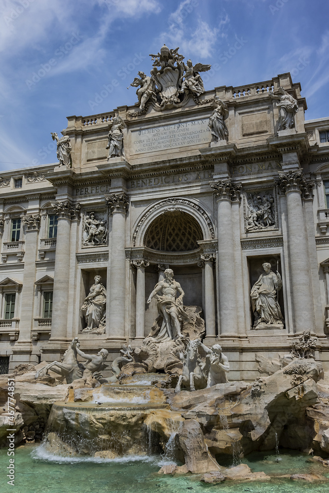 Trevi Fountain (1762) - most famous and arguably the most beautiful fountain in all of Rome. Impressive monument dominates the small Trevi Square. Rome, Italy.