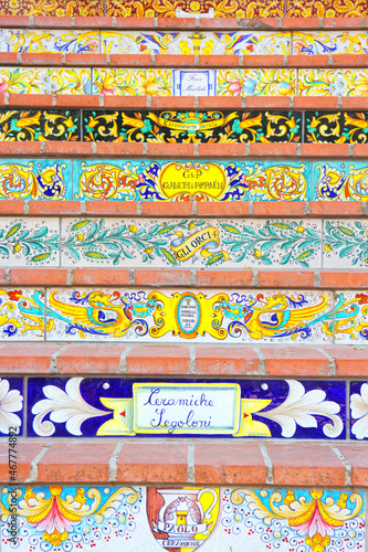 Deruta, detail of the ceramic staircase, entrance to the town