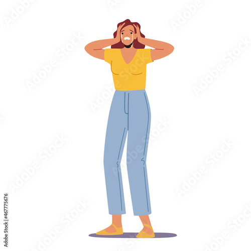 Upset Girl Feel Unhappy Emotions, Melancholy, Grief or Sadness. Young Crying Woman Holding Head with Tears Pouring Down