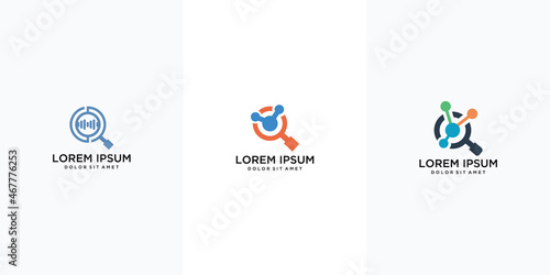 Technology logo template vector with magnifying glass graphic