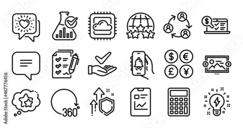Text message, Teamwork and Cloud computing line icons set. Secure shield and Money currency exchange. Dermatologically tested, Chemistry lab and Image carousel icons. Vector