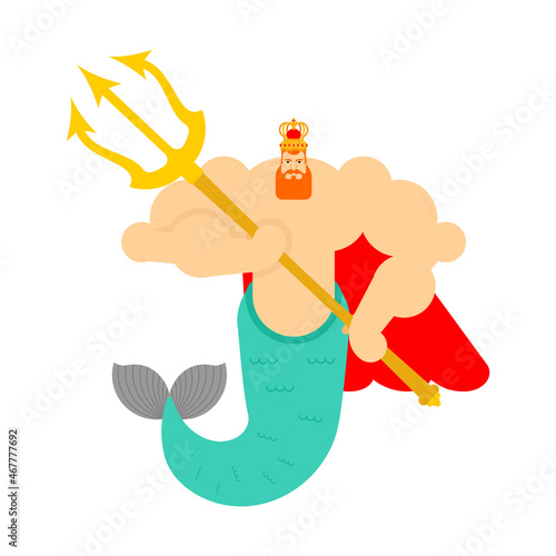 Mermaid king isolated. Brutal underwater dweller. vector illustration