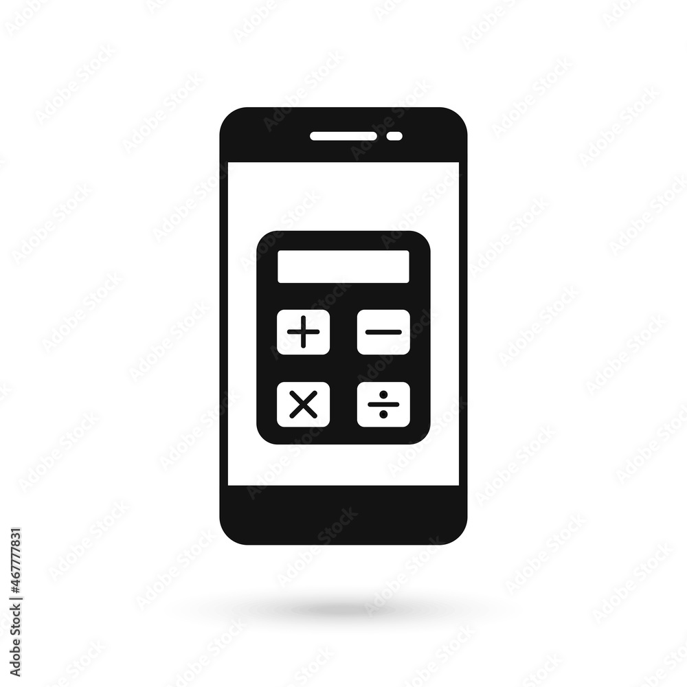 Mobile phone flat design with calculator icon.