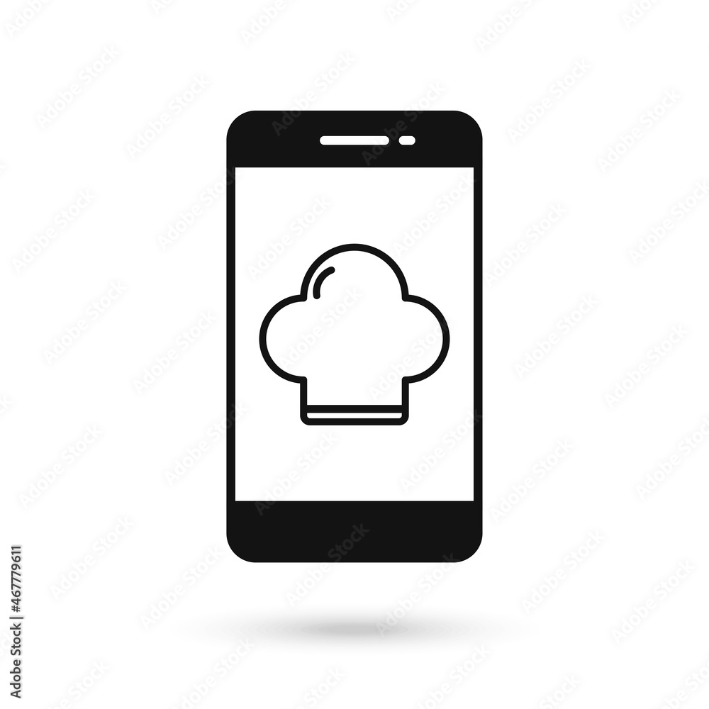 Mobile phone flat design with chefs hat icon. Mobile phone flat design with chefs hat icon.