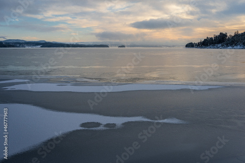 View towards the small island Steinsholmen in Lake Mj  sa  where the ancient ruins of Mj  skastellet is to be found.