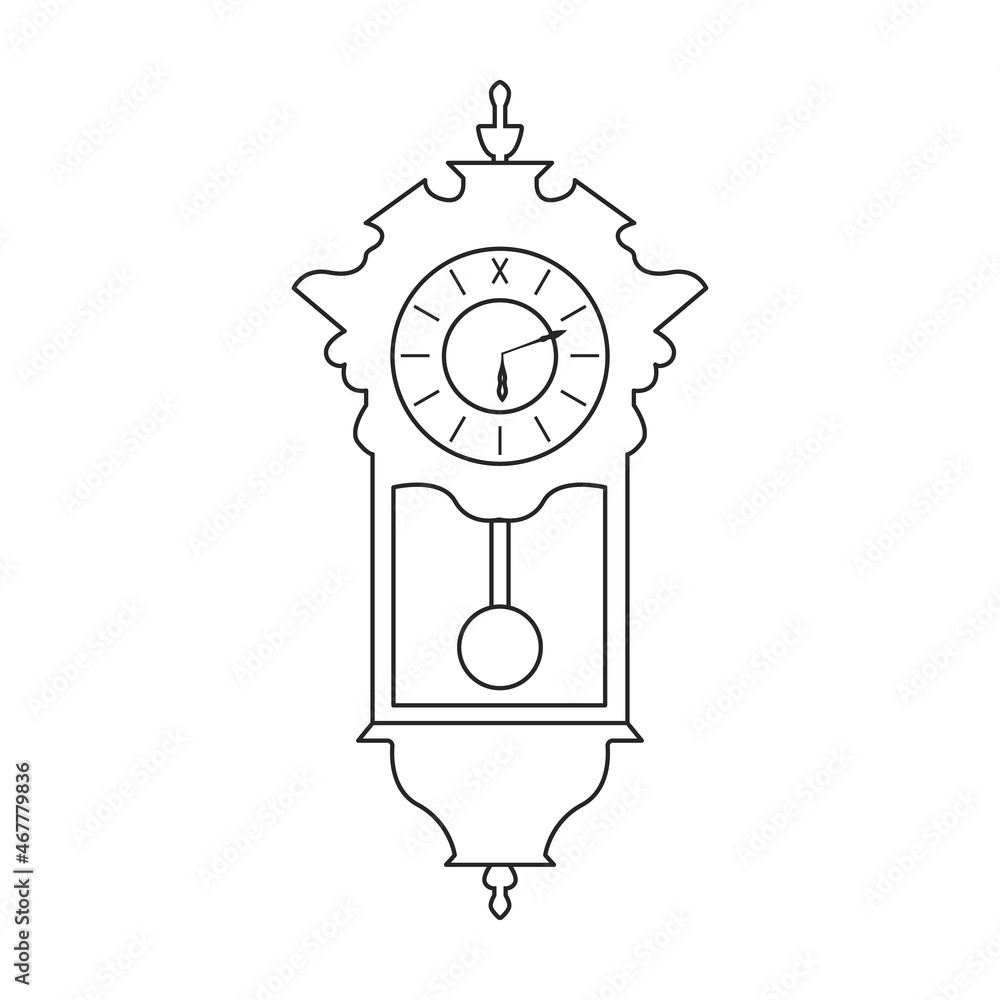 Antique clock isolated outline icon. Vector illustration old watch on white background. Vector outline illustration icon antique clock.