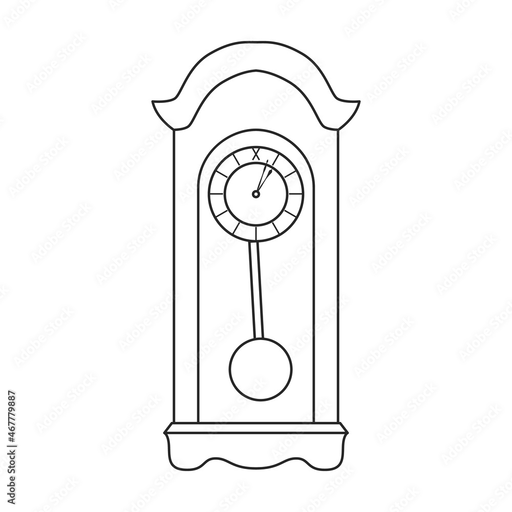Antique clock isolated outline icon. Vector illustration old watch on white background. Vector outline illustration icon antique clock. Antique clock isolated outline icon. Vector illustration old watch on white background. Vector outline illustration icon antique clock.