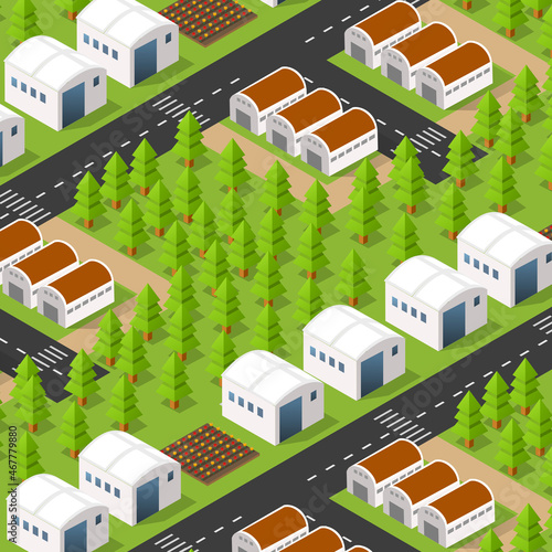 Isometric view of the city. Collection of houses 3D illustration