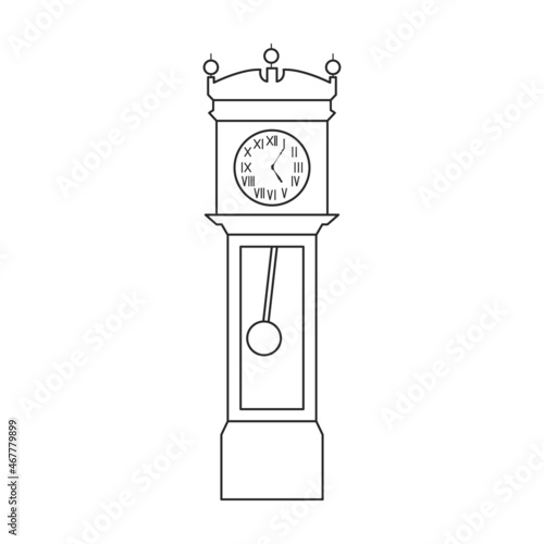 Antique clock isolated outline icon. Vector illustration old watch on white background. Vector outline illustration icon antique clock.