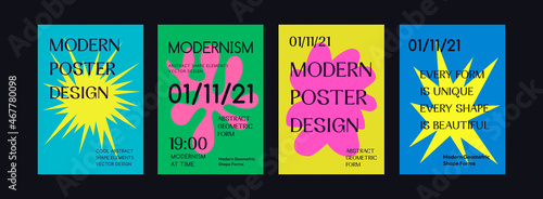 Set Of Abstract Modern Geometric Placards. Cool Bright Shape Elements Vector Design.